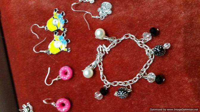 Funky earrings and charm bracelet